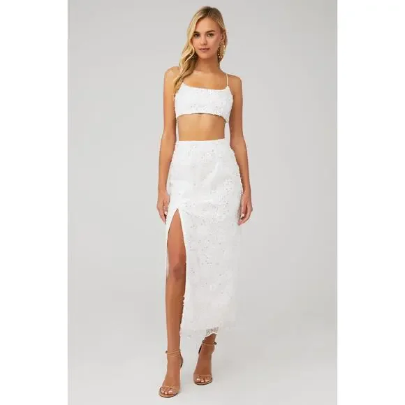 Show Me Your Mumu Love Letter Skirt Embellished Tulle with Floral Sequins XS